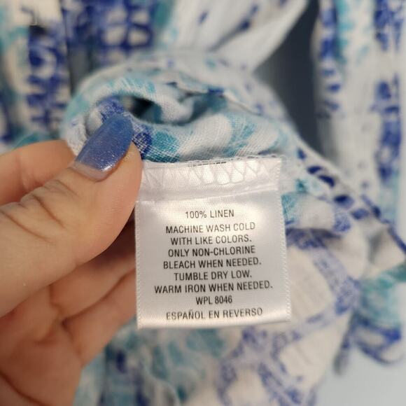 JM Collection Linen Multicolor Button Down Relaxed‎ Shirt Lagenlook Coastal 10 - Picture 7 of 10